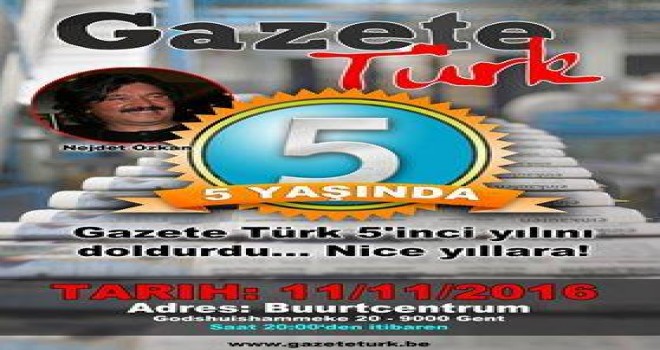 Gazete Türk 5’inci Yılını Bugün Resepsiyonla Kutlayacak…