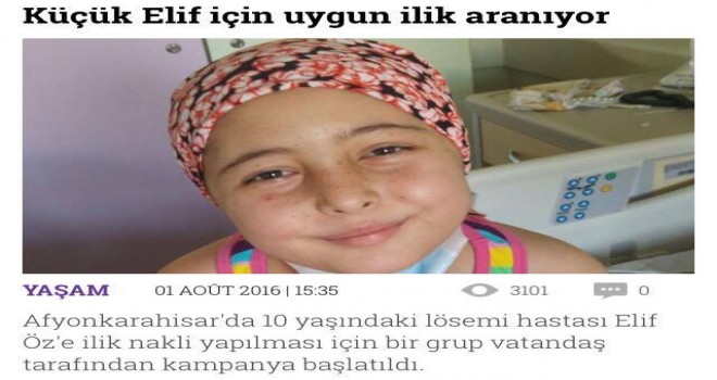 KÜÇÜK ELİF İÇİN UYGUN İLİK ARANIYOR