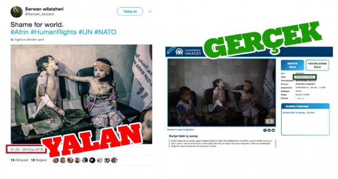 PYD/PKK destekçileri AA'nın Doğu Guta fotoğrafını Afrin gibi paylaştı