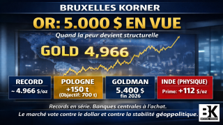Nouveau record de l’or: l’once tutoie les 5.000 dollars, symptôme d’un monde “risk-off”